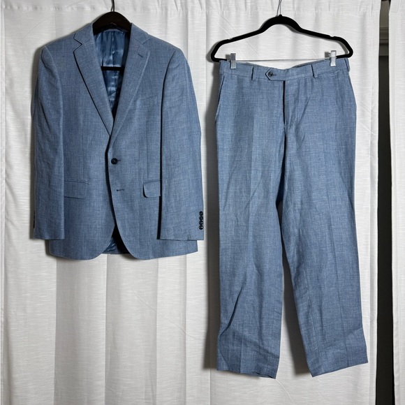 J.Hilburn Light Blue Tailored Men’s Suit – Modern Fit Wedding Business Formal - Picture 3 of 17